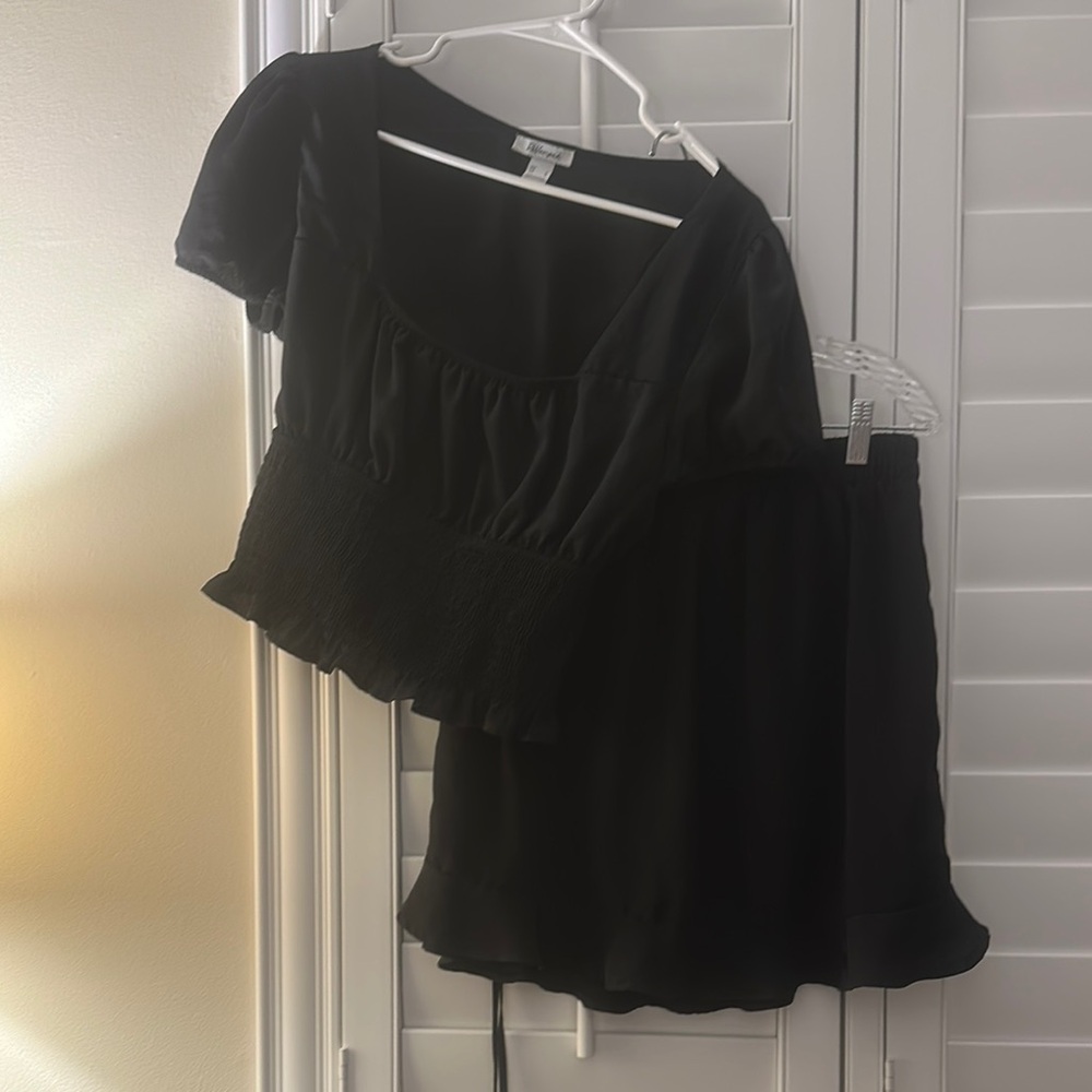 Re Vamped black crop top with mini skirt set
